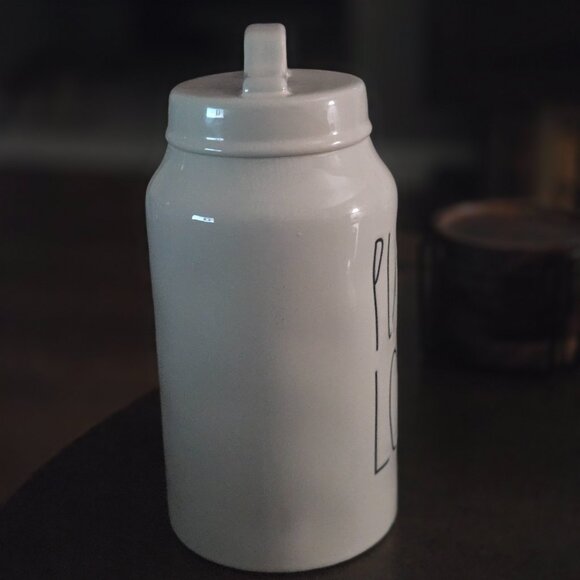 Rae Dunn Puppy Love white ceramic treat canister with lid, black lettering NWOT - Picture 3 of 10